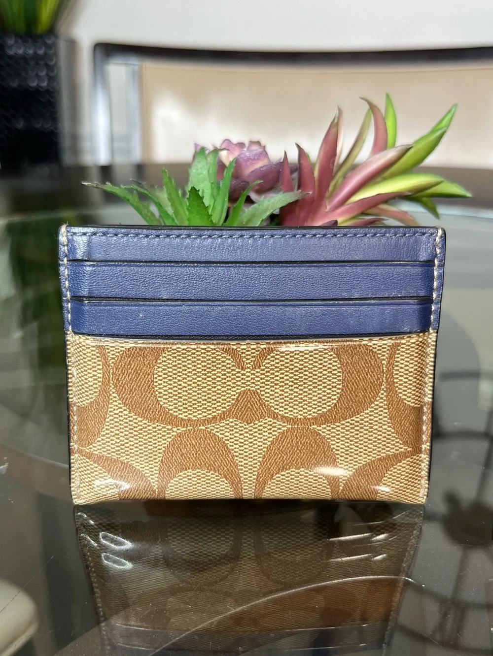 -COACH Slim Card Case In Colorblock Signature Canvas w/Coach Patch 1298